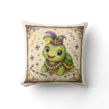 Cute New Orleans Mardi Gras Turtle Throw Pillow