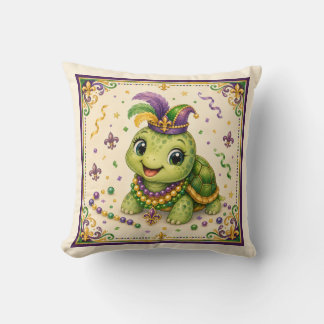 Cute New Orleans Mardi Gras Turtle Throw Pillow