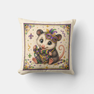 Cute New Orleans Opossum Throw Pillow