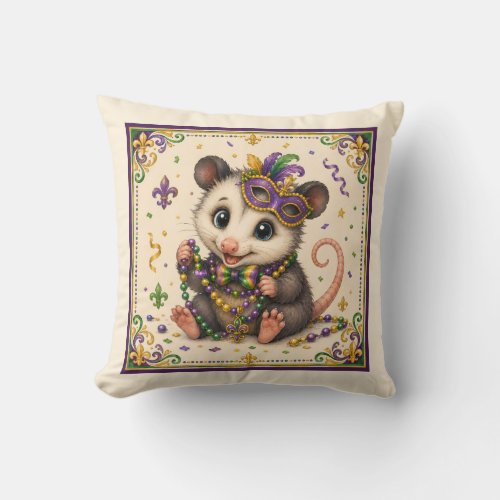 Cute New Orleans Opossum Throw Pillow