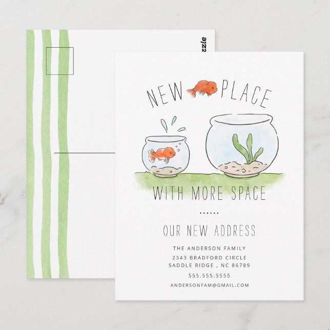 Cute New Place Goldfish Bowl Moving Announcement Postcard (Front/Back)