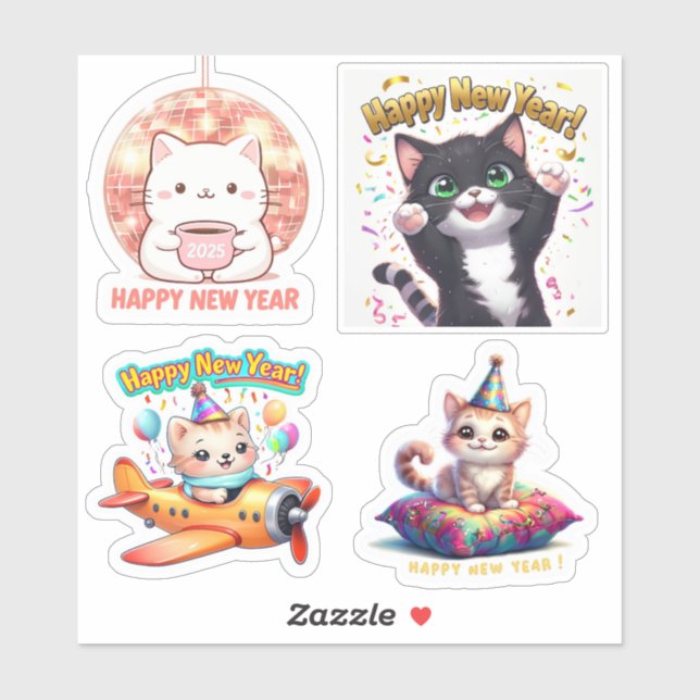 Cute New Year Cat Stickers, Cat Stickers  (Sheet)