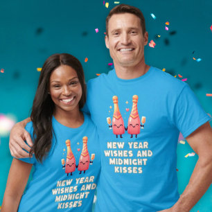Cute New Year Wishes & Midnight Kisses Couple T-Shirt