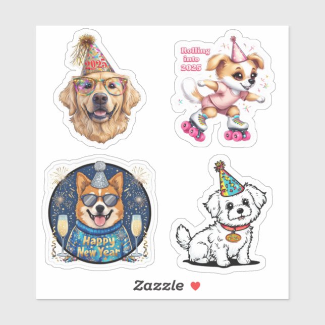 Cute New Years Dog Stickers, New Years Stickers (Sheet)