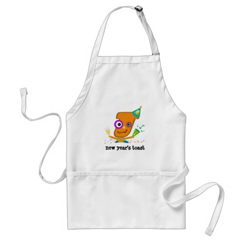 Cute New Years Toast Cartoon Adult Apron