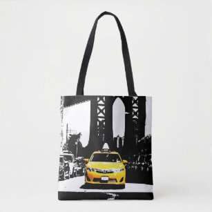 Cute New York City Nyc Yellow Taxi Brooklyn Bridge Tote Bag