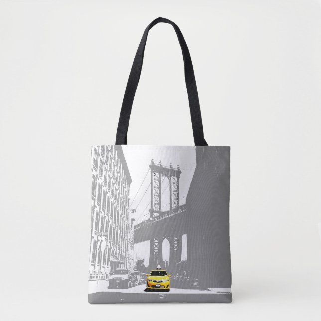 Cute New York City Nyc Yellow Taxi Brooklyn Gray Tote Bag (Front)