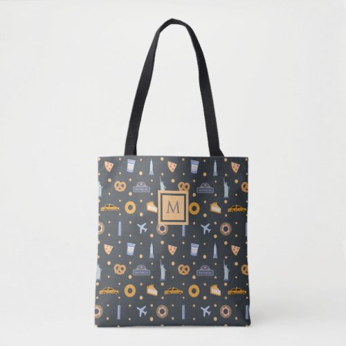 Cute New York City Pattern Gray Custom Monogram Tote Bag