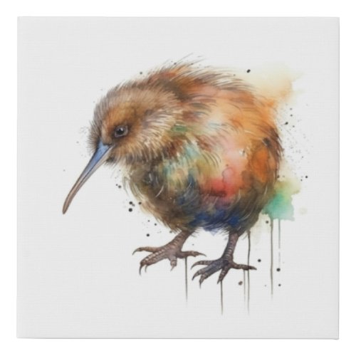 Cute New Zealand Kiwi bird in brown water color Faux Canvas Print