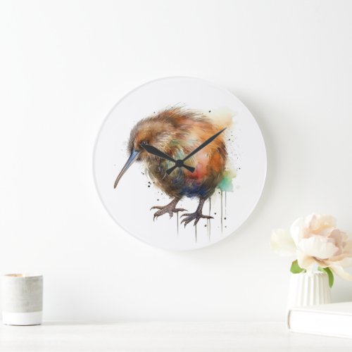 Cute New Zealand Kiwi bird in brown water color Large Clock