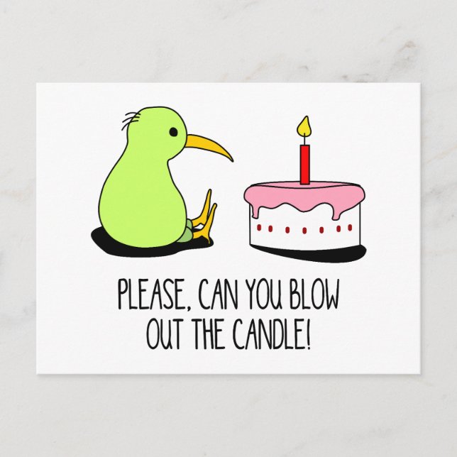 Cute New Zealand Kiwi Birthday Cake Postcard (Front)