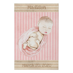 Cute Newborn Baby Girl, Monogram Cute Faux Canvas Print