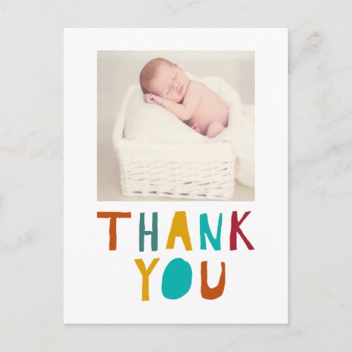 cute newborn baby shower thank you colorful photo postcard