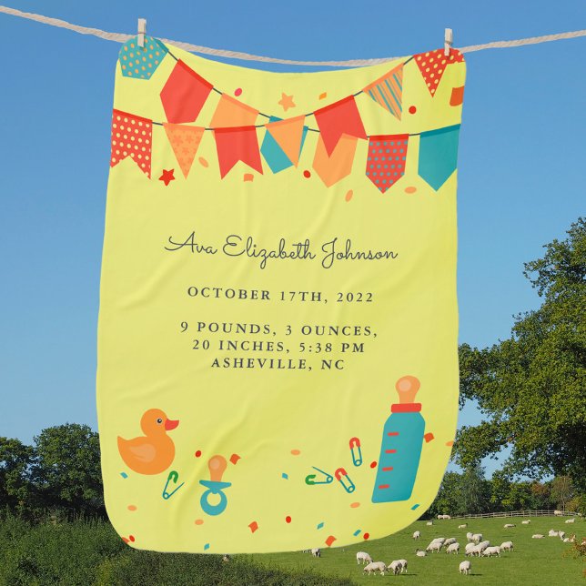 Cute Newborn Baby Statistics Yellow Teal Red Baby  Baby Blanket (Creator Uploaded)