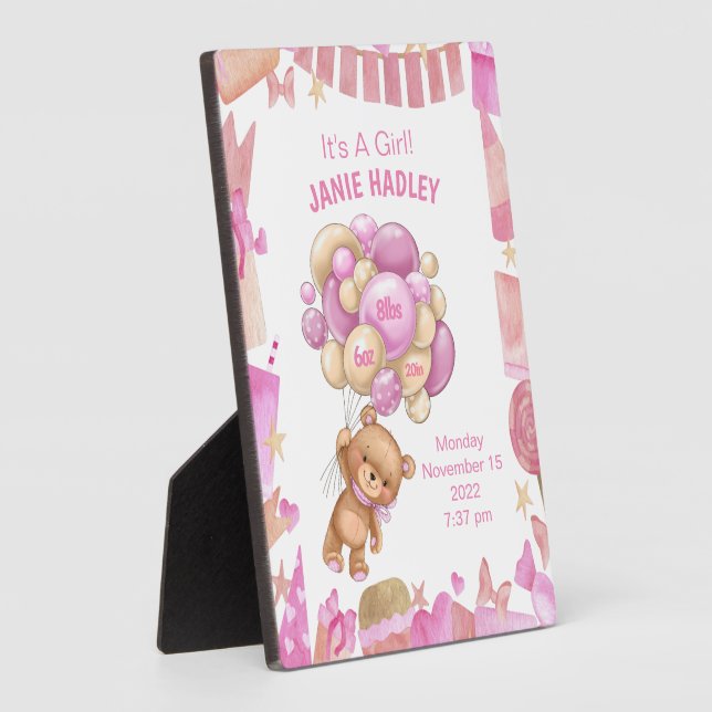 Cute Newborn Birth Announcement Easel Plaque (Side)