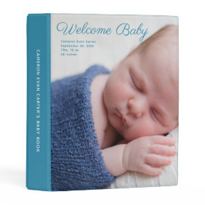 Cute Newborn Boy Photo Blue Milestone Baby Book Mini Binder