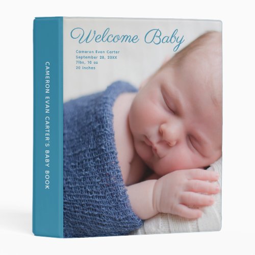 Cute Newborn Boy Photo Blue Milestone Baby Book Mini Binder