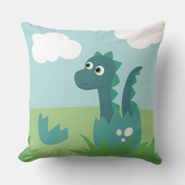 Cute newborn dinosaur boy nursery throw pillow (Front)