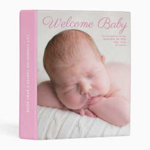 Cute Newborn Girl Photo Pink Milestone Baby Book Mini Binder