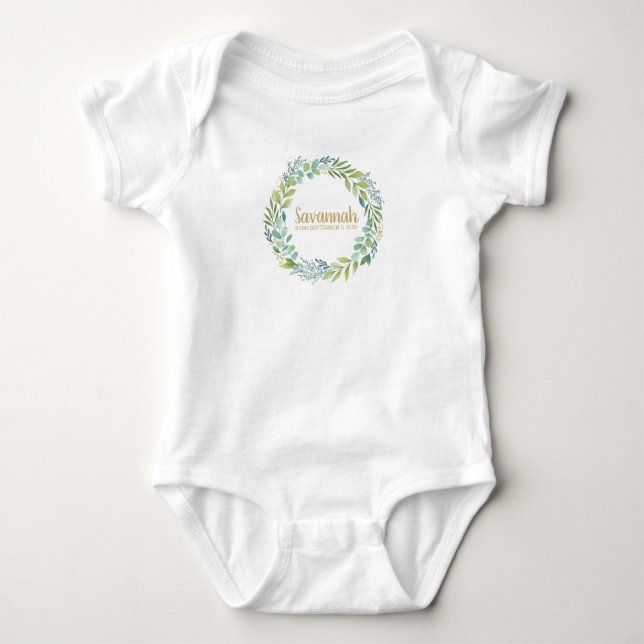 Cute Newborn Infant Baby Eucalyptus Wreath Bodysuit (Front)