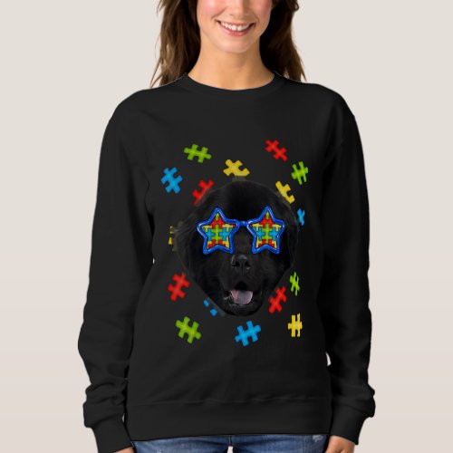 Cute Newfoundland Autism Puzzle Sunglasses Puppies Sweatshirt