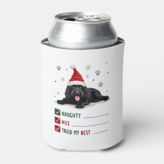 Cute Newfoundland Dog Christmas Naughty Nice Tried Can Cooler