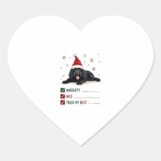 Cute Newfoundland Dog Christmas Naughty Nice Tried Heart Sticker