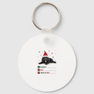 Cute Newfoundland Dog Christmas Naughty Nice Tried Keychain