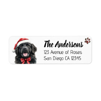Cute Newfoundland Dog with Santa Hat Label