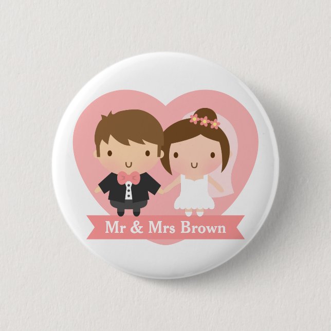 Cute Newlyweds Happily Married Couple Button (Front)