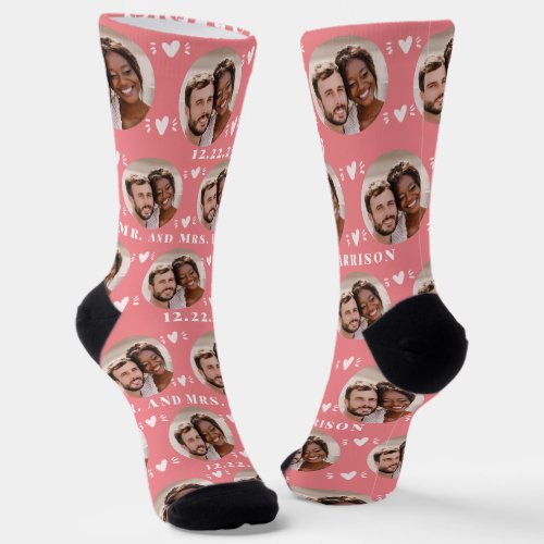 Cute Newlyweds Photo Rose Gold Wedding  Socks