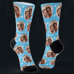 Cute Newlyweds Photo Wedding Blue Wedding Socks<br><div class="desc">These cute blue wedding socks feature the newlywed couple's photo and white hearts in an offset pattern on a light blue background and your names and wedding date! These are perfect as a bridal party favor, or as a gift for the happy couple! Background color is also customizable to match...</div>