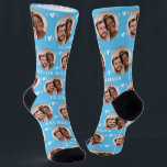 Cute Newlyweds Photo Wedding Blue Wedding Socks<br><div class="desc">These cute blue wedding socks feature the newlywed couple's photo and white hearts in an offset pattern on a light blue background and your names and wedding date! These are perfect as a bridal party favor, or as a gift for the happy couple! Background color is also customizable to match...</div>