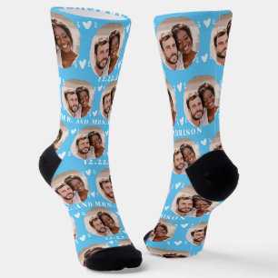 Cute Newlyweds Photo Wedding Blue Wedding Socks
