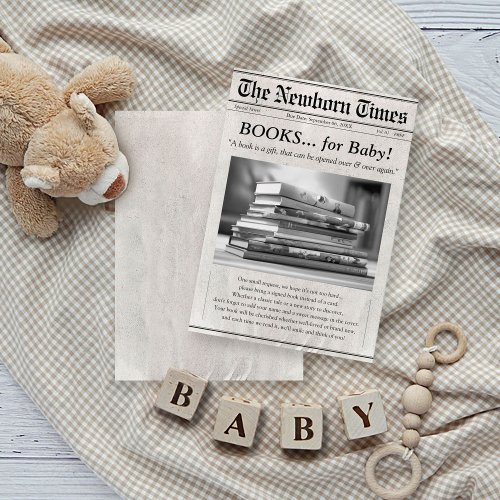 Cute Newspaper Books for Baby Shower Insert Card