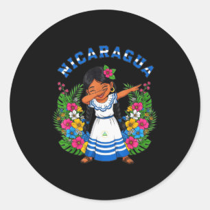 Cute Nicaragua Girl Dabbing Traditional Dress With Classic Round Sticker