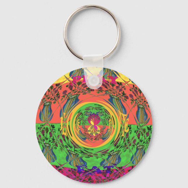 Cute Nice & Lovely Floral Motif Art Print Design Keychain (Front)
