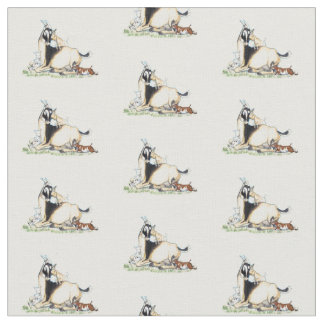 Cute Nigerian Dwarf Goat and Kids pattern Fabric