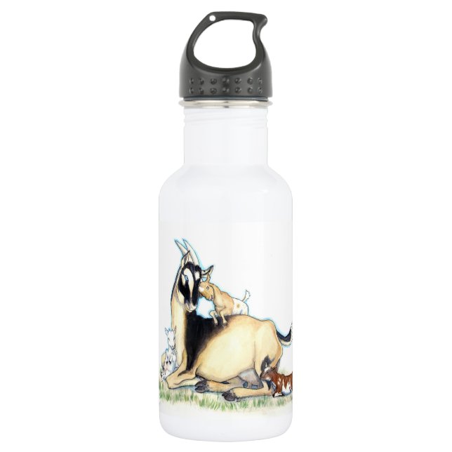 Cute Nigerian Dwarf Goat and Kids Stainless Steel Water Bottle (Front)