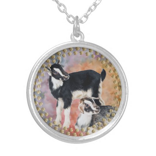 Cute Nigerian Dwarf Kid Goats Portrait Silver Silver Plated Necklace