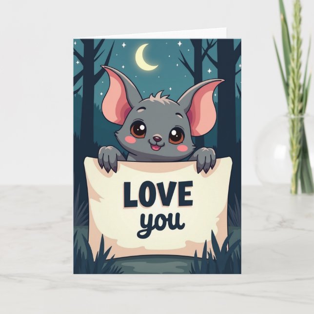Cute Night Bat Love You Card (Front)