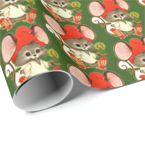 Cute Night Before Christmas Mouse in Night Clothes Wrapping Paper