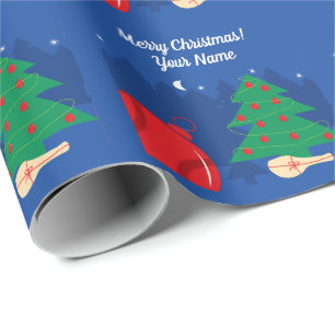 Cute night blue tennis Christmas tree custom Wrapping Paper