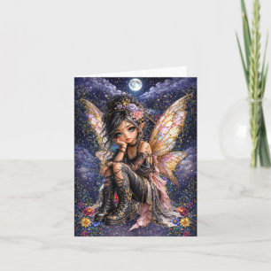 Cute Night Fairy  Floral Blank Note Card
