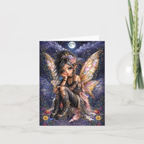 Cute Night Fairy Floral Blank Note Card