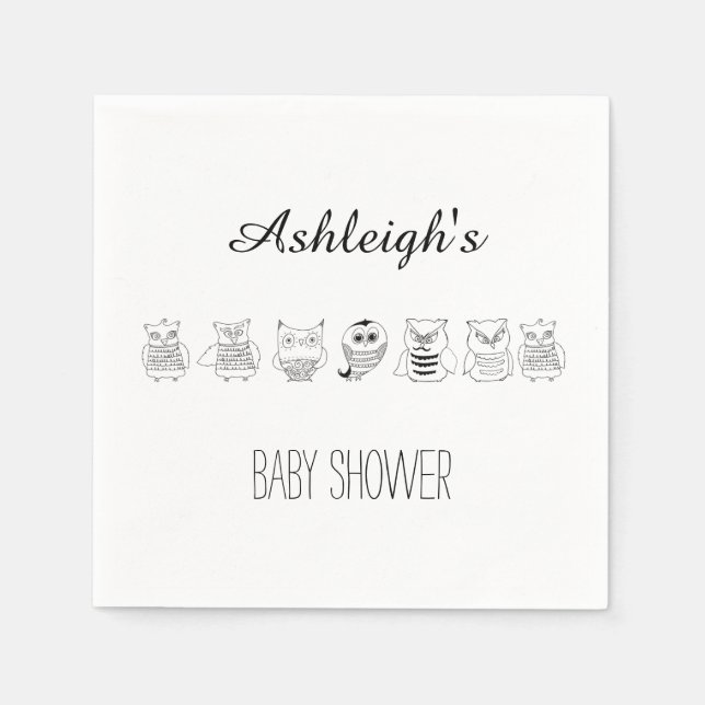 Cute Night Owls Baby Shower Napkins (Front)