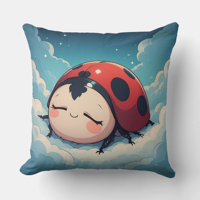 Cute Night Sky Ladybug Soft Kids Room Decor Throw Pillow (Front)