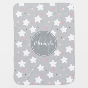 Cute Night Sky with Custom Monogram and Name Baby Blanket