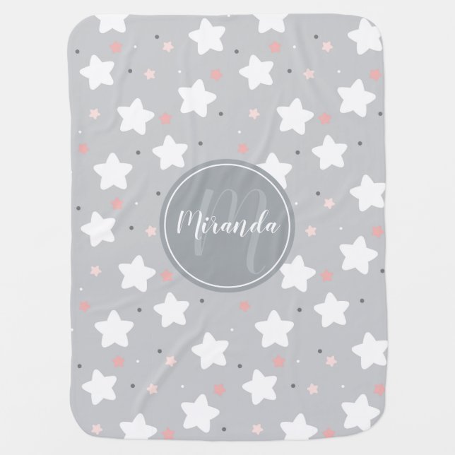 Cute Night Sky with Custom Monogram and Name Baby Blanket (Front)