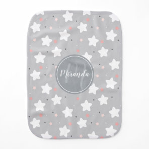 Cute Night Sky with Custom Monogram and Name Baby Burp Cloth